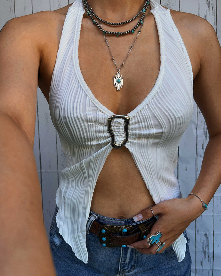 Maleney Sleeveless Top with Metal Buttons