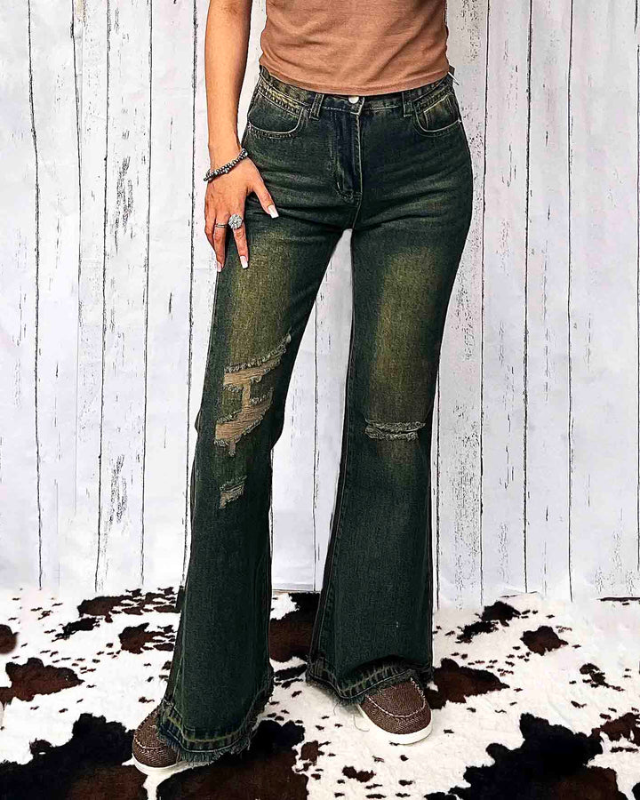 Maleney Vintage Green Distressed Jeans