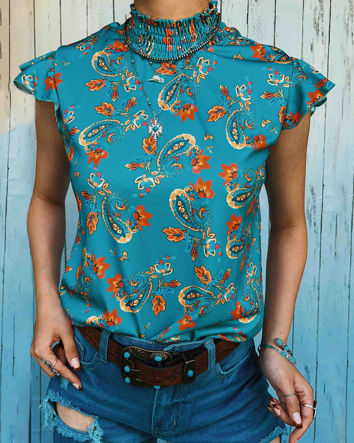 Maleney Ruffle Sleeves Printed Top