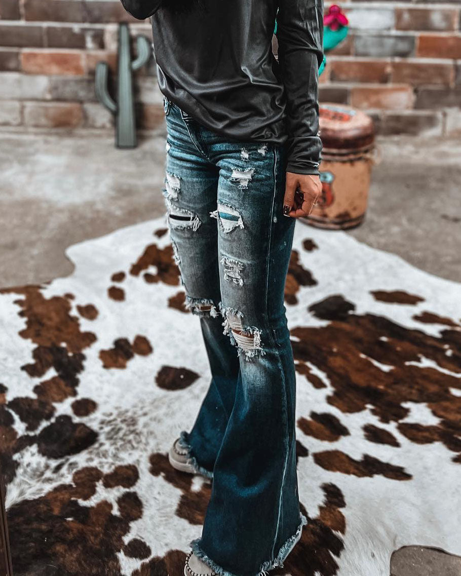 Maleney Western Distressed Flared Denim Jeans