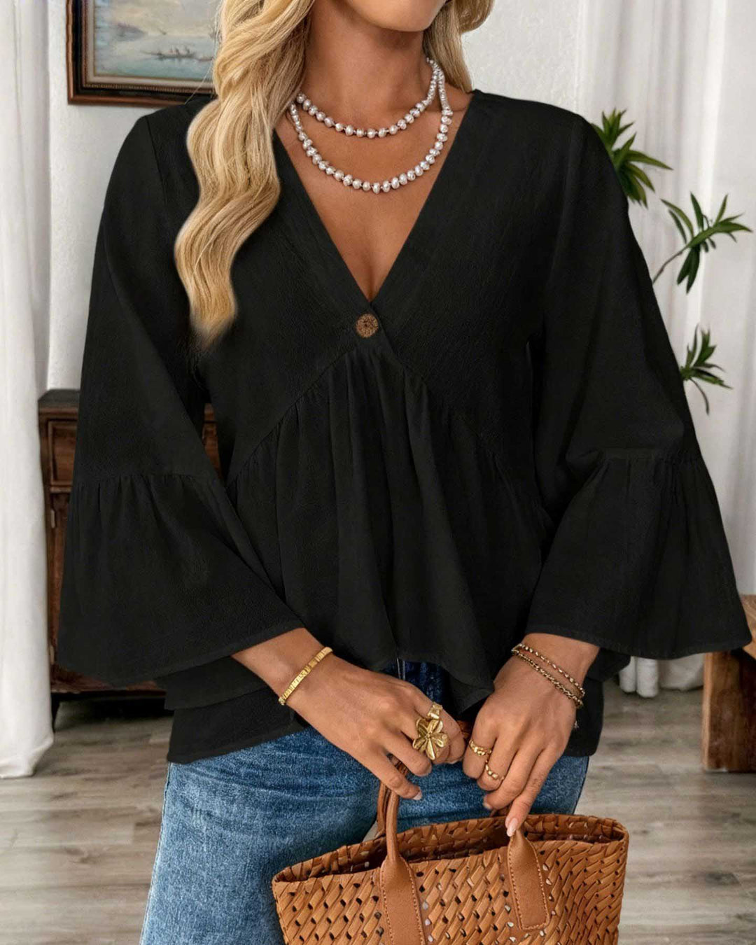 Maleney Ruffle Sleeves V Neck Top
