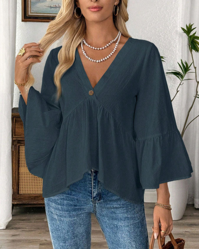 Maleney Ruffle Sleeves V Neck Top