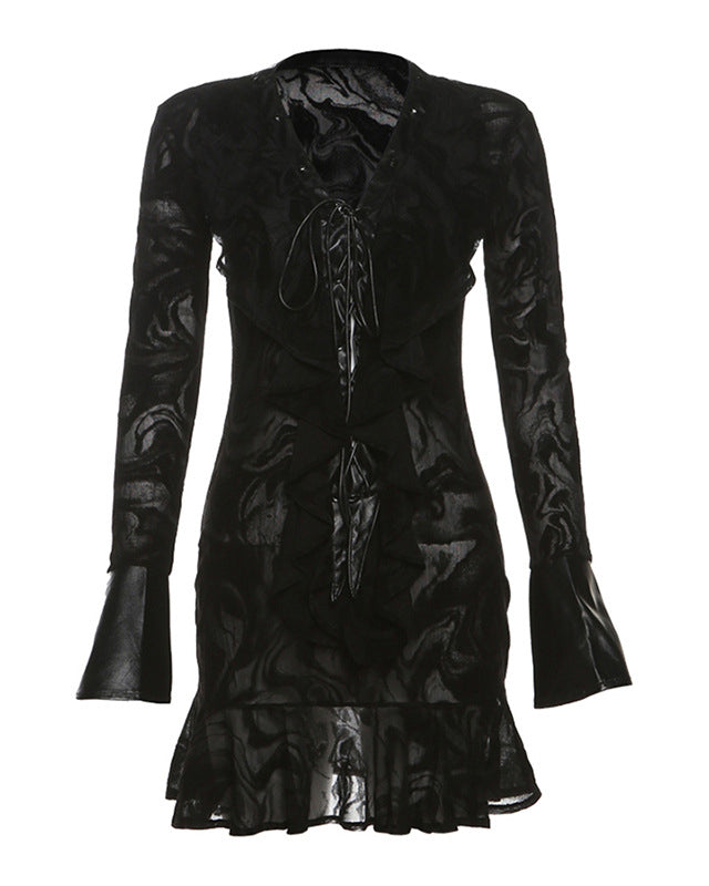 Maleney Vintage Ruffled V Neck Dress