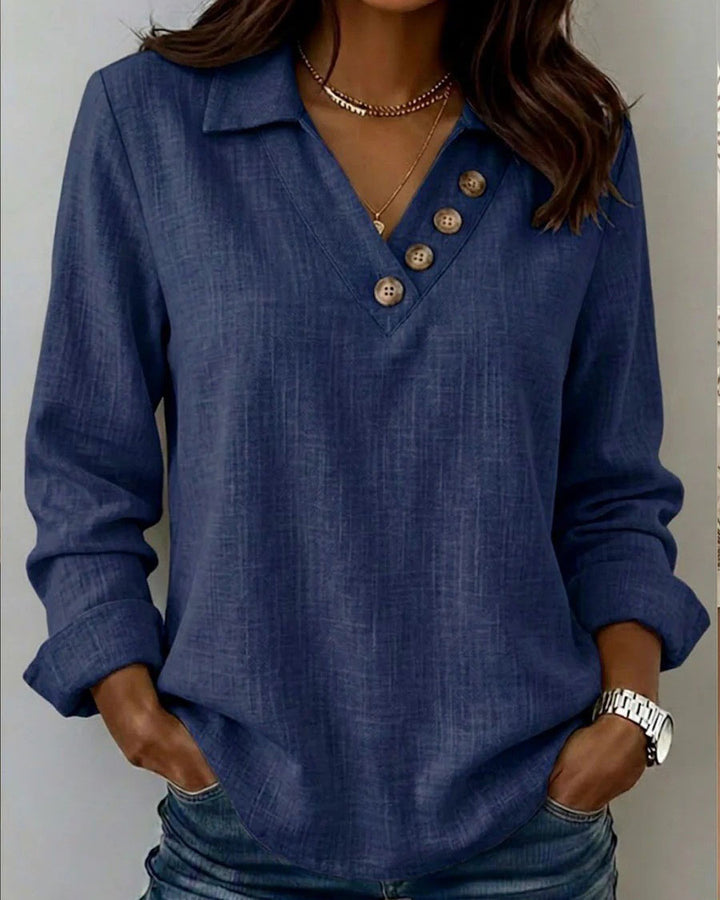 Maleney V-neck Button-up Long Sleeve Top