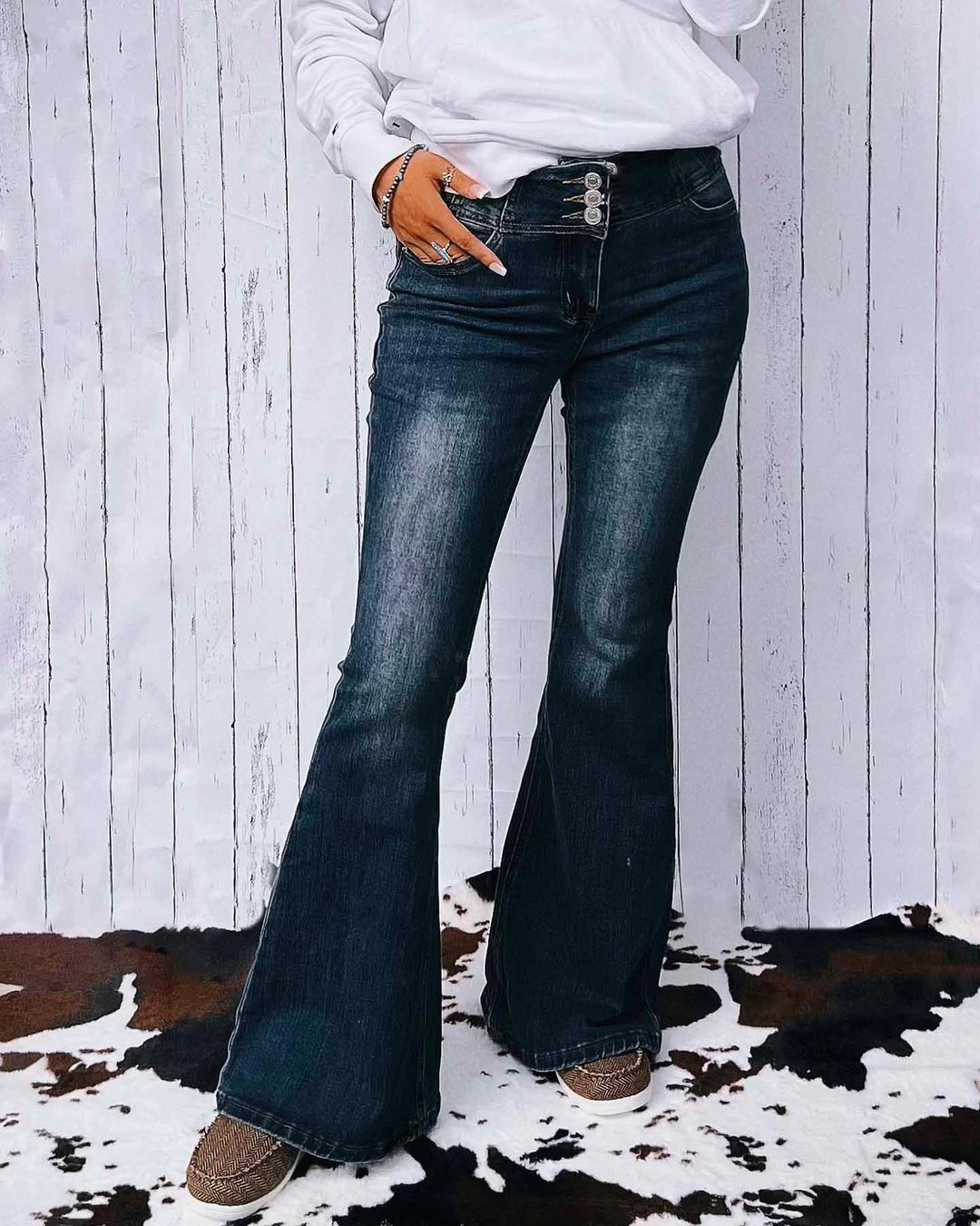 Maleney Triple Button Flare Jeans