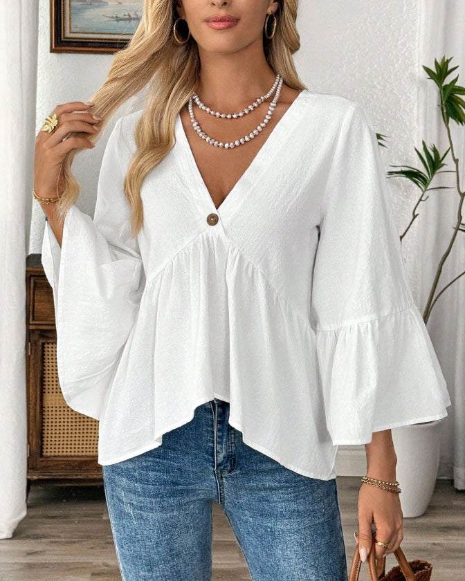 Maleney Ruffle Sleeves V Neck Top