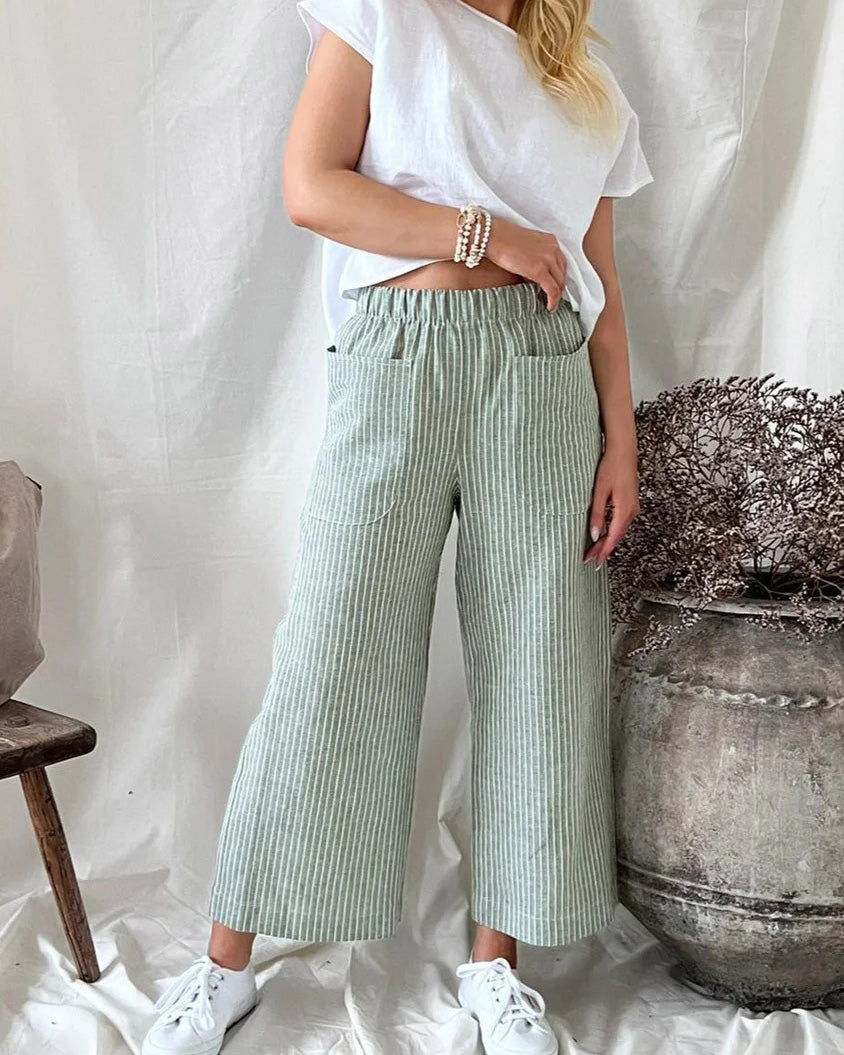 MALENEY STRIPE CASUAL STRAIGHT LEG PANTS