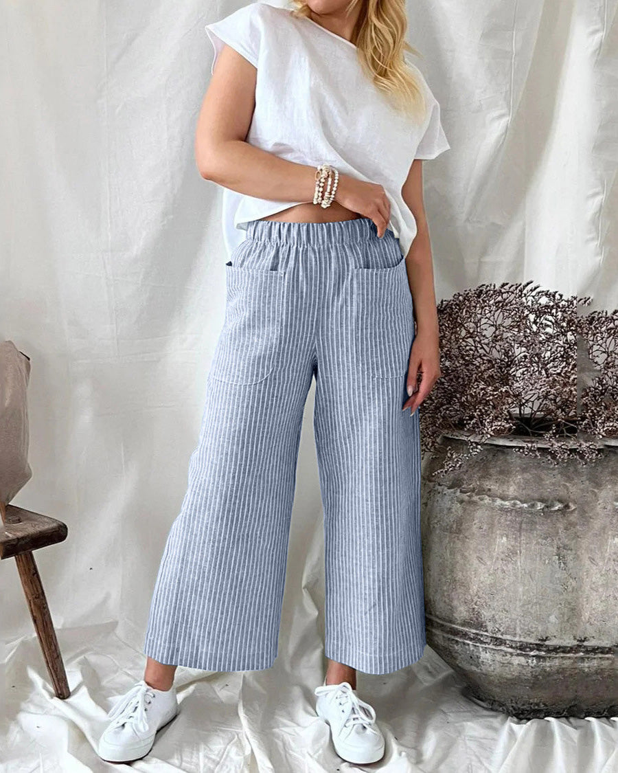 MALENEY STRIPE CASUAL STRAIGHT LEG PANTS