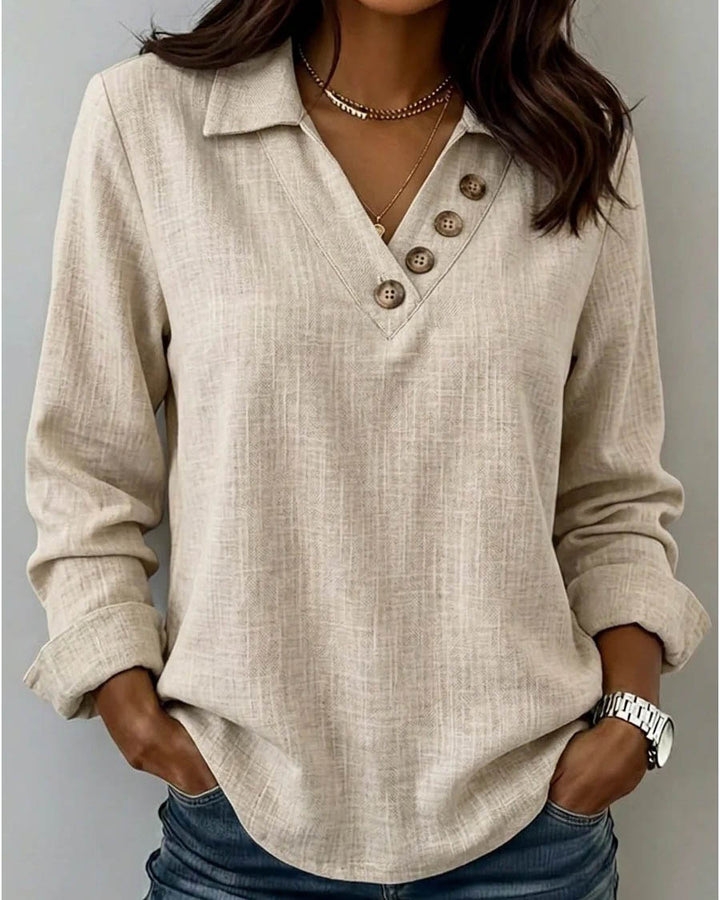 Maleney V-neck Button-up Long Sleeve Top