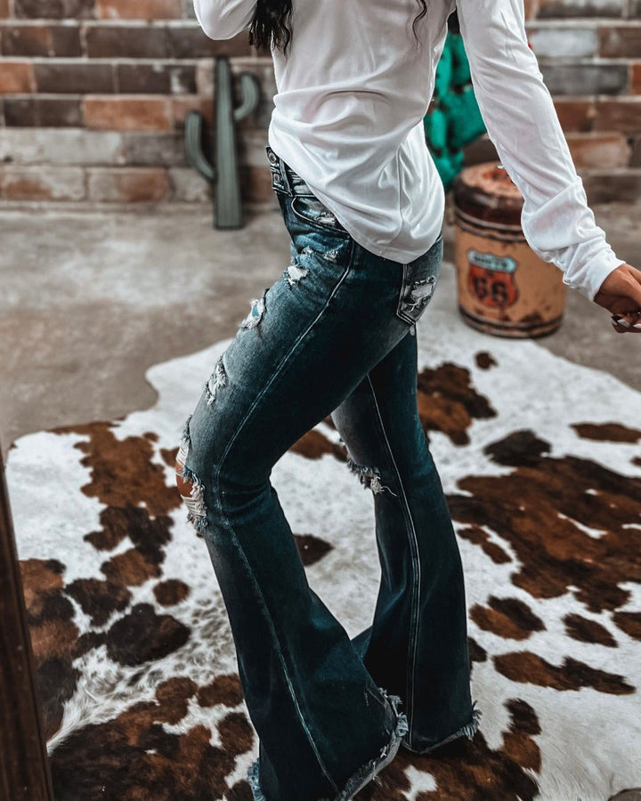 Maleney Western Distressed Flared Denim Jeans
