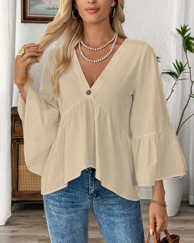 Maleney Ruffle Sleeves V Neck Top