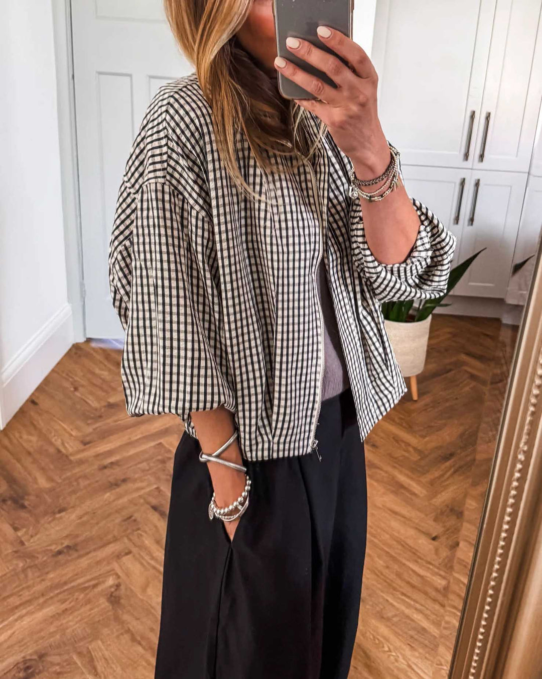 Maleney Gingham Print Bomber Jacket
