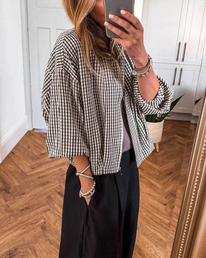 Maleney Gingham Print Bomber Jacket