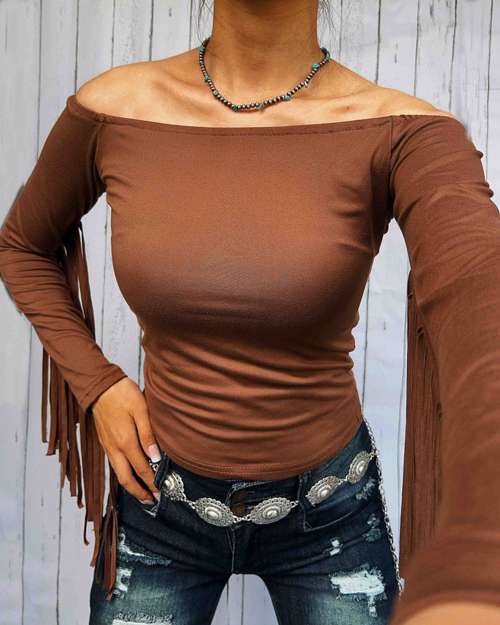 Maleney Vintage Western Sleeves Fringe Top