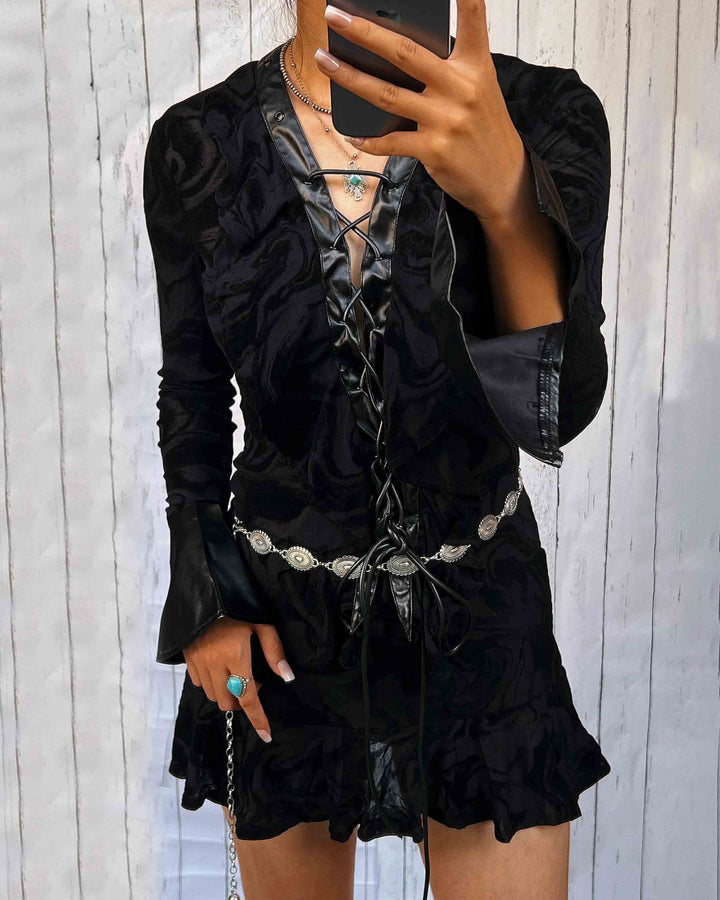 Maleney Vintage Ruffled V Neck Dress