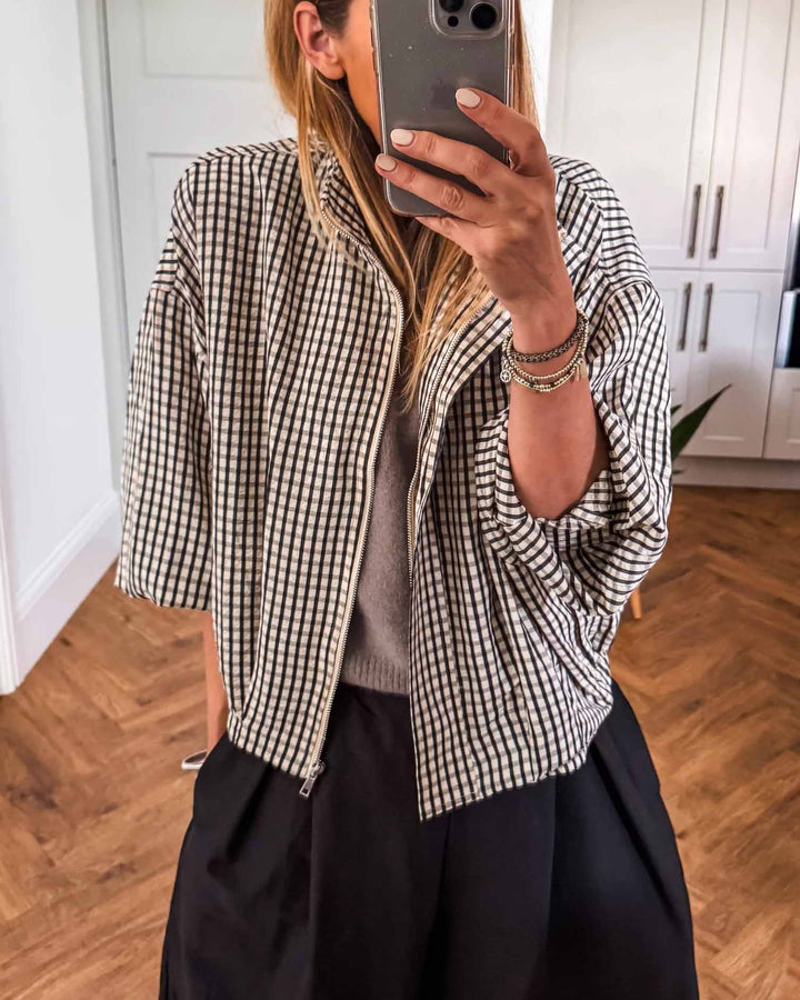 Maleney Gingham Print Bomber Jacket