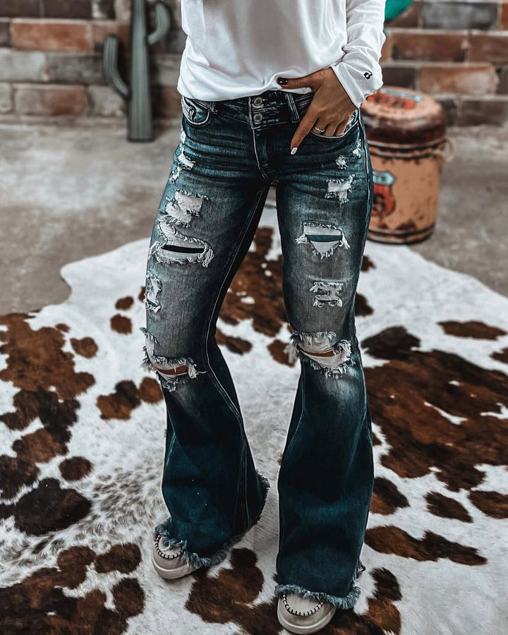 Maleney Western Distressed Flared Denim Jeans