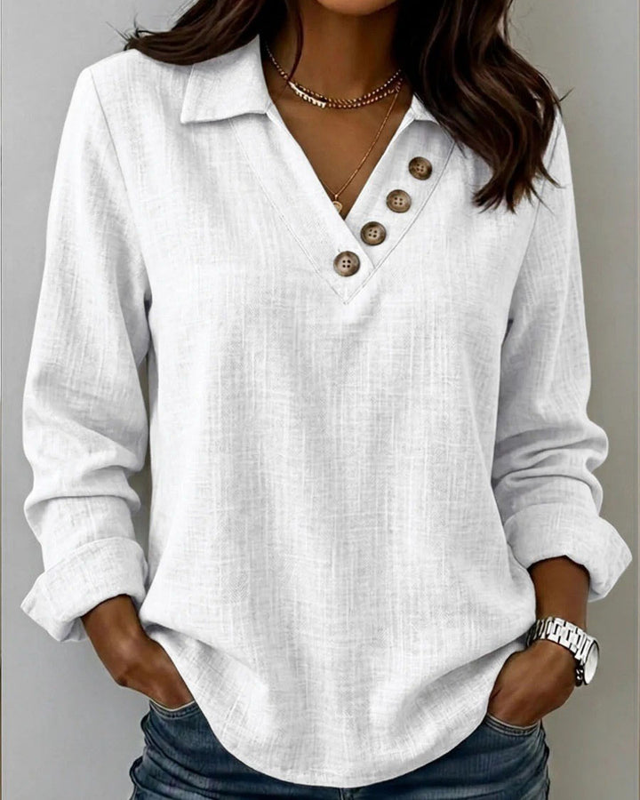 Maleney V-neck Button-up Long Sleeve Top