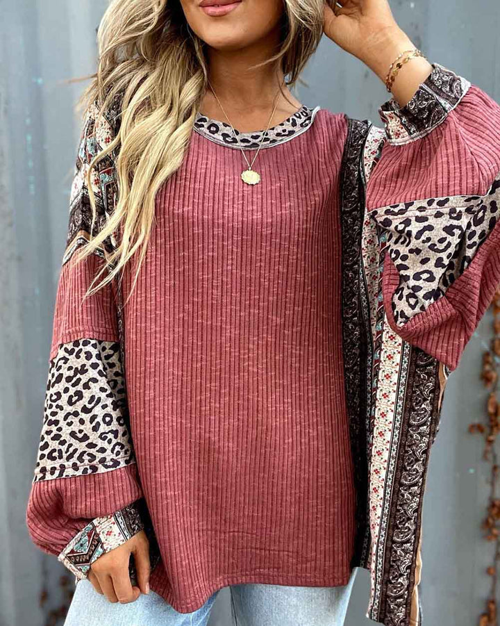 Maleney Color-block Striped Crewneck Loose Sleeve Top