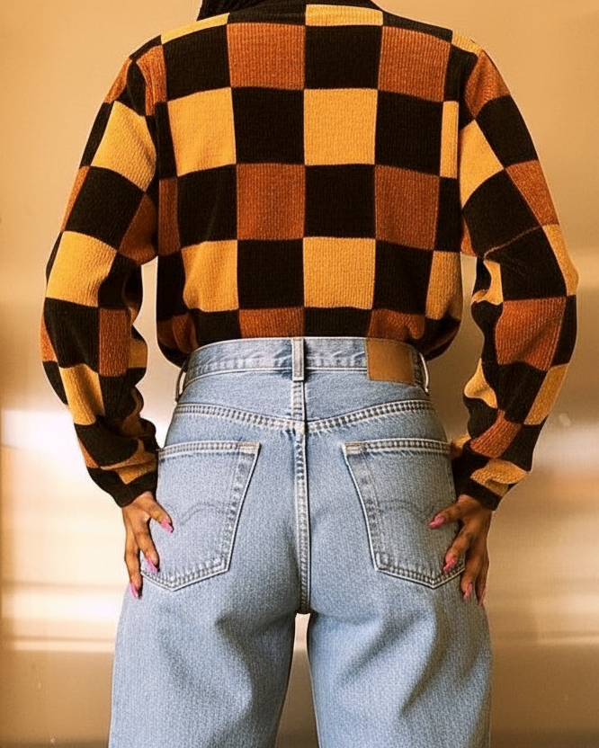 Maleney 90s Vintage Mustard & Black Check Cardigan