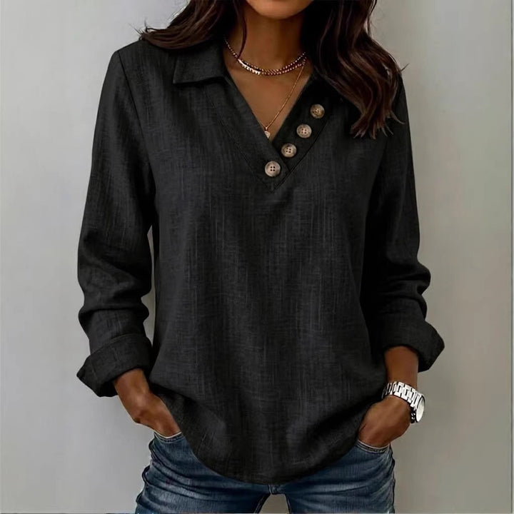 Maleney V-neck Button-up Long Sleeve Top