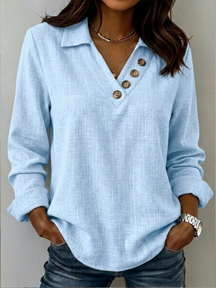 Maleney V-neck Button-up Long Sleeve Top
