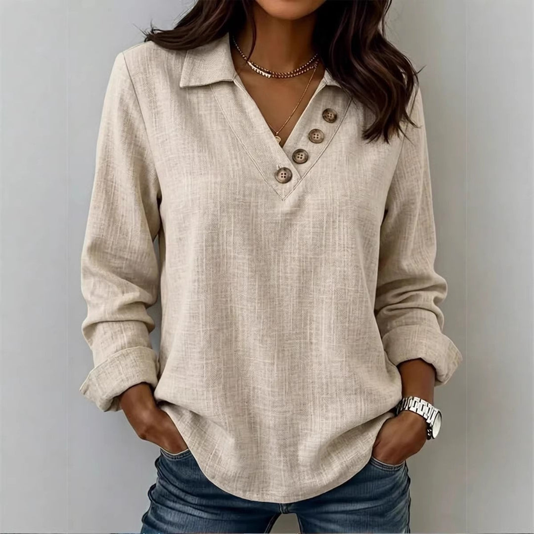 Maleney V-neck Button-up Long Sleeve Top