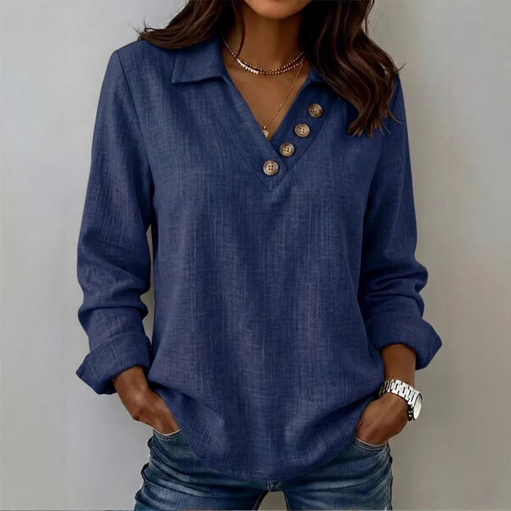 Maleney V-neck Button-up Long Sleeve Top