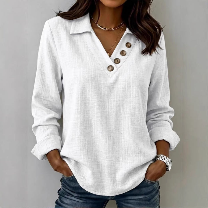 Maleney V-neck Button-up Long Sleeve Top