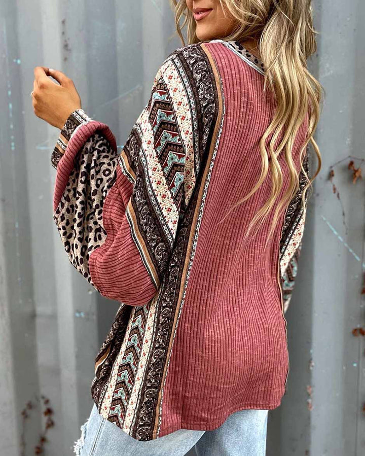 Maleney Color-block Striped Crewneck Loose Sleeve Top