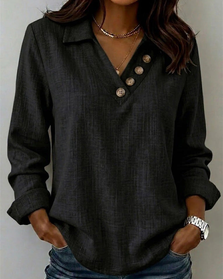 Maleney V-neck Button-up Long Sleeve Top