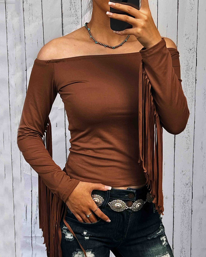 Maleney Vintage Western Sleeves Fringe Top