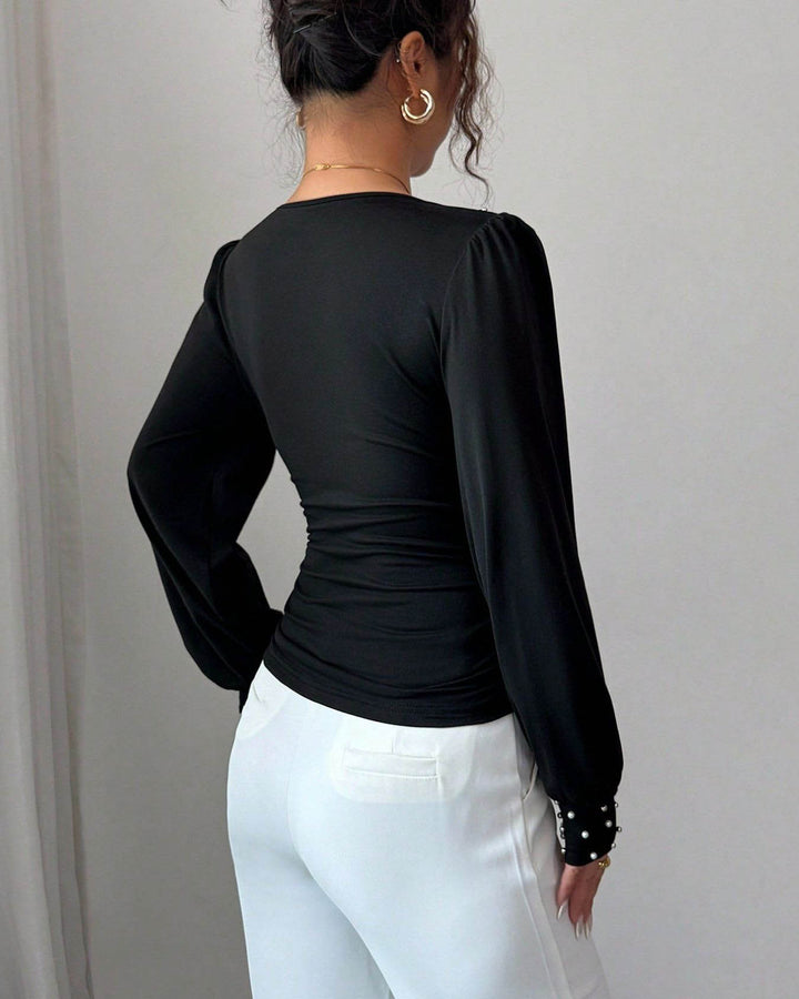 Maleney V Neck Pearl Embellished Slim Fit Top