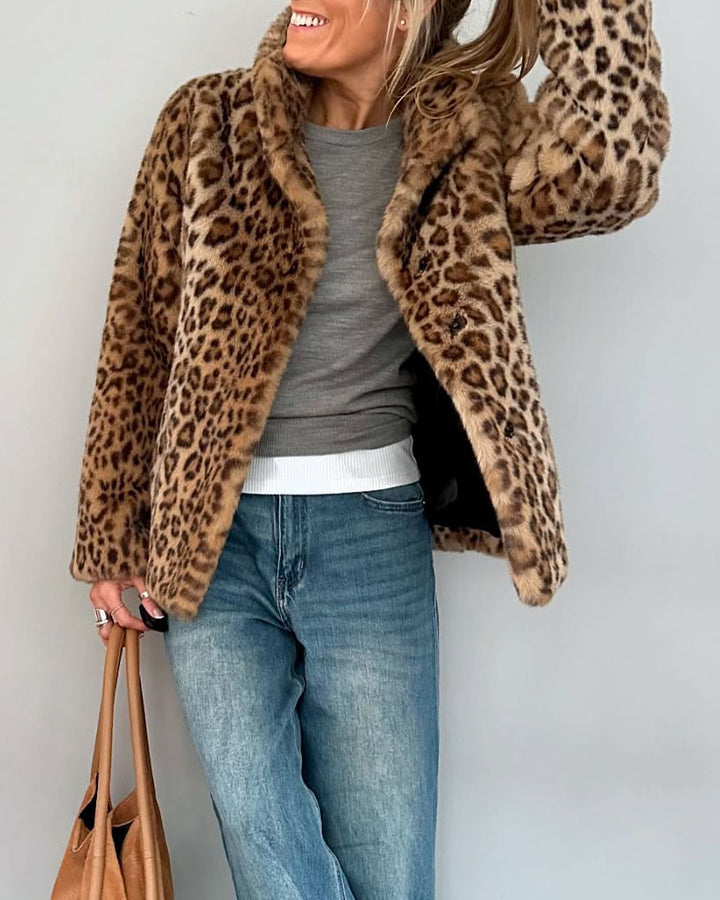 Maleney Leopard Print Faux Fur Coat