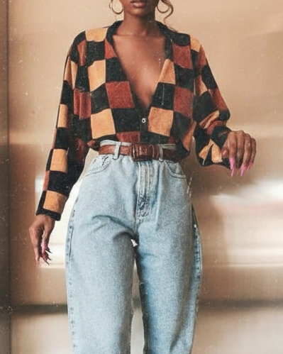 Maleney 90s Vintage Mustard & Black Check Cardigan