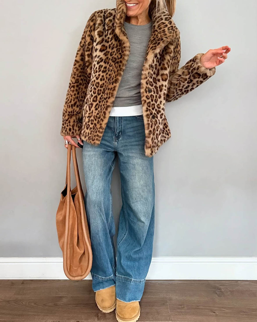Maleney Leopard Print Faux Fur Coat