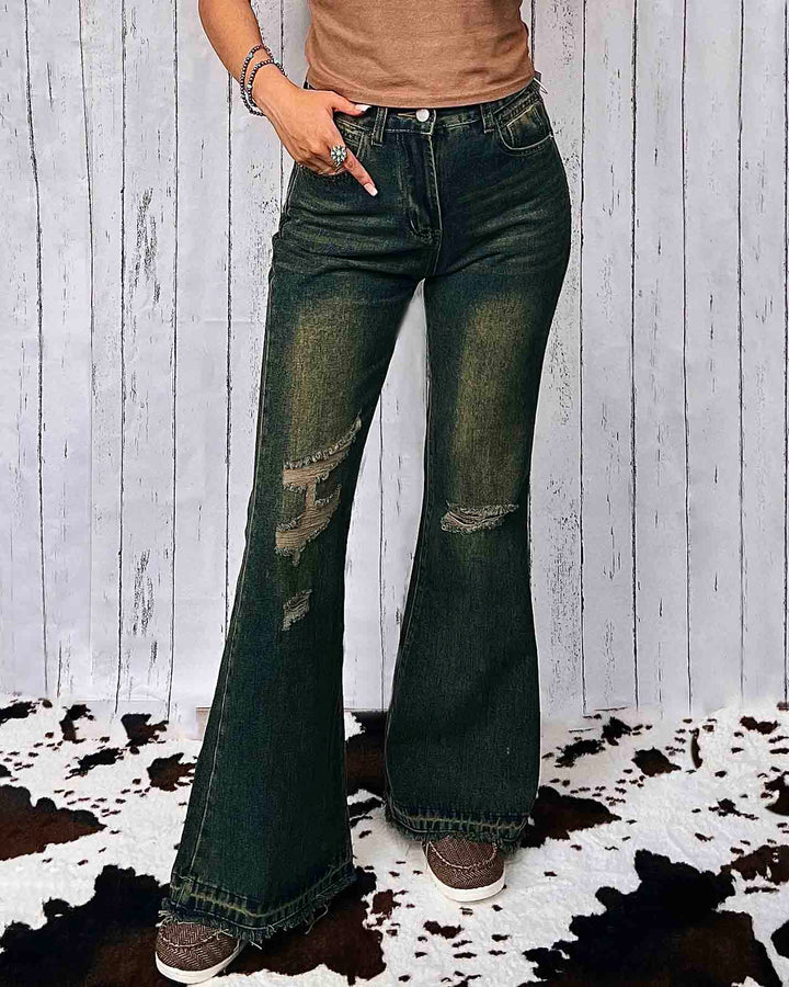 Maleney Vintage Green Distressed Jeans