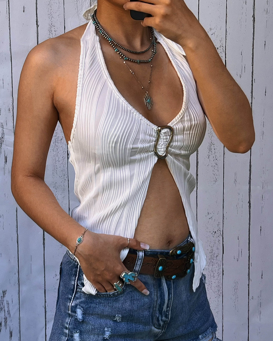 Maleney Sleeveless Top with Metal Buttons