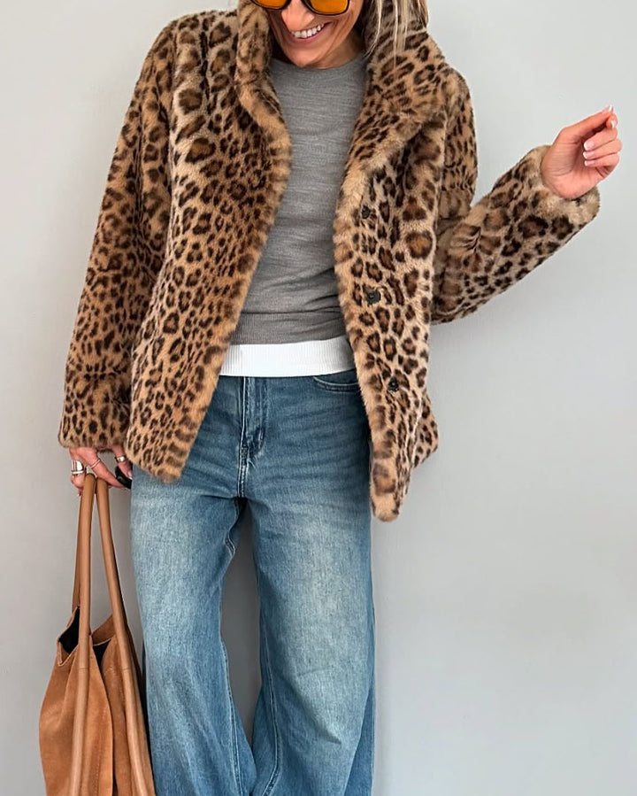 Maleney Leopard Print Faux Fur Coat