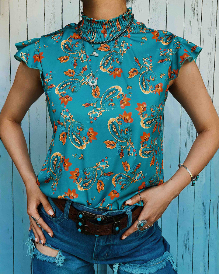 Maleney Ruffle Sleeves Printed Top