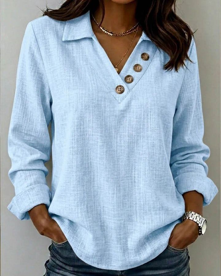 Maleney V-neck Button-up Long Sleeve Top