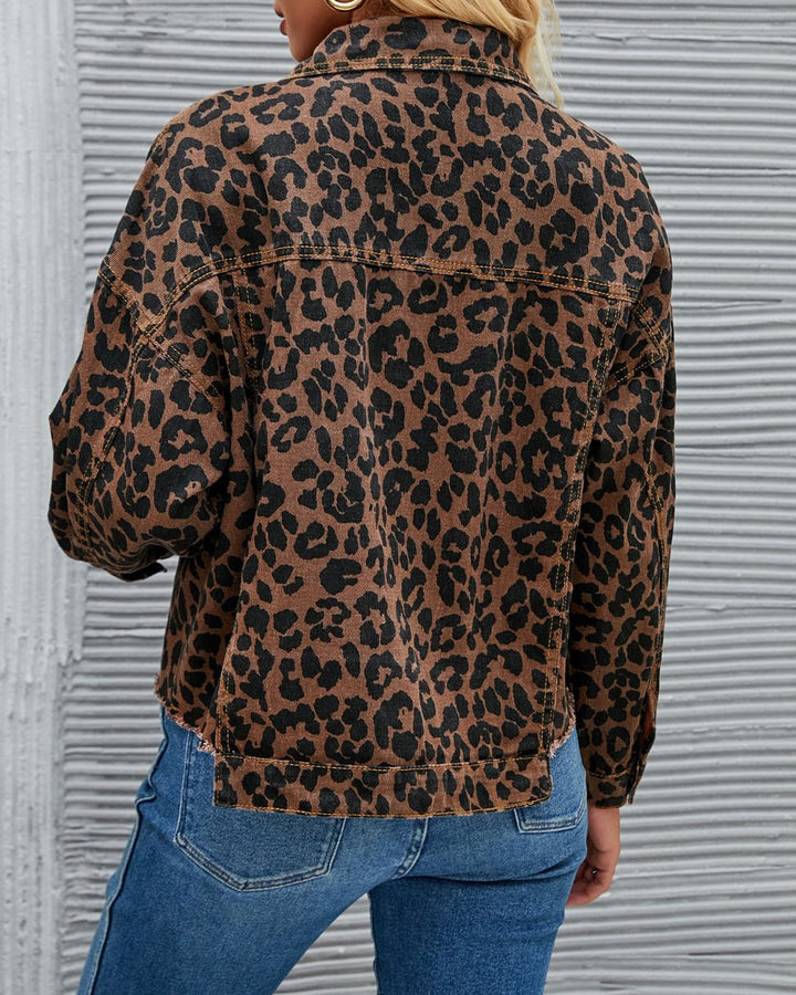 Maleney Leopard-Print Casual Denim Top