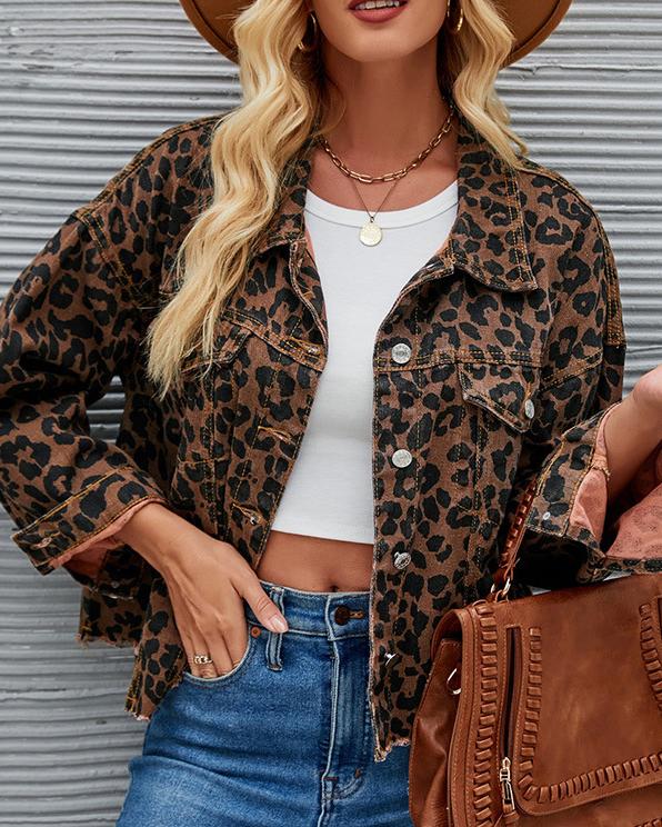 Maleney Leopard-Print Casual Denim Top