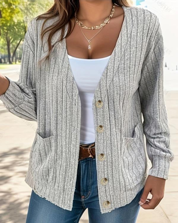 Maleney Solid Button V Neck Cardigan