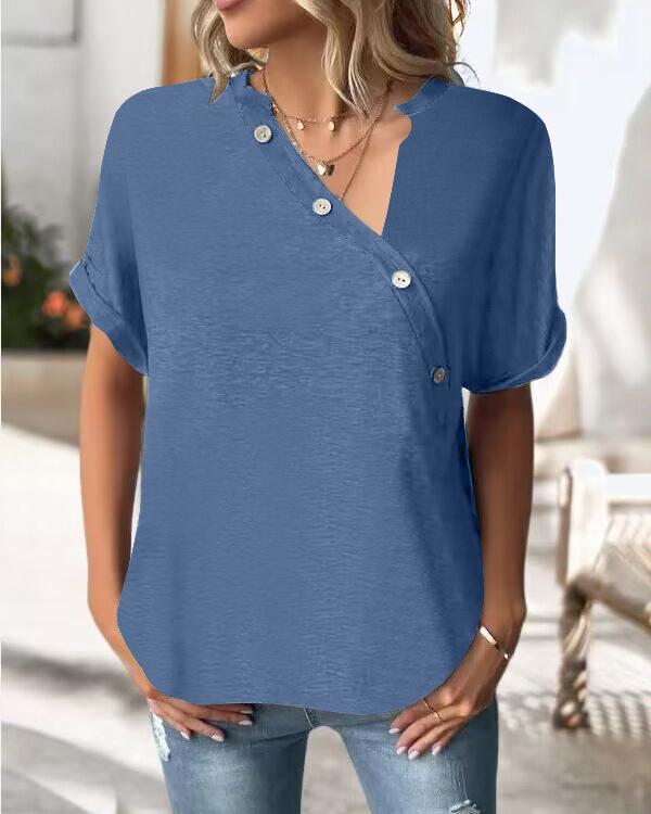 Maleney Solid Color Button Top（5 Colors）