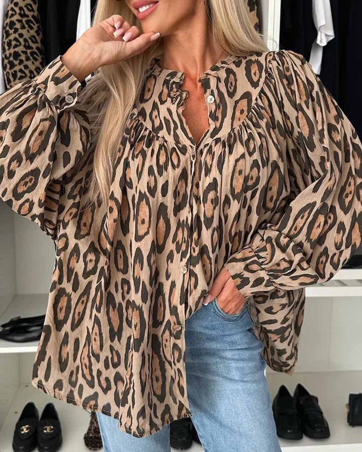 Maleney Trendy V-neck Leopard Shirt