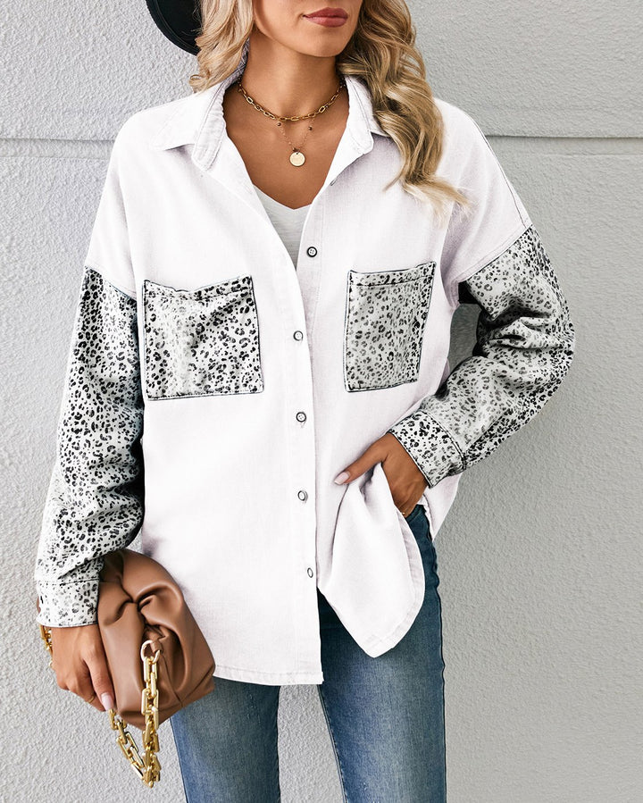 Maleney Loose Leopard Print Denim Shirt