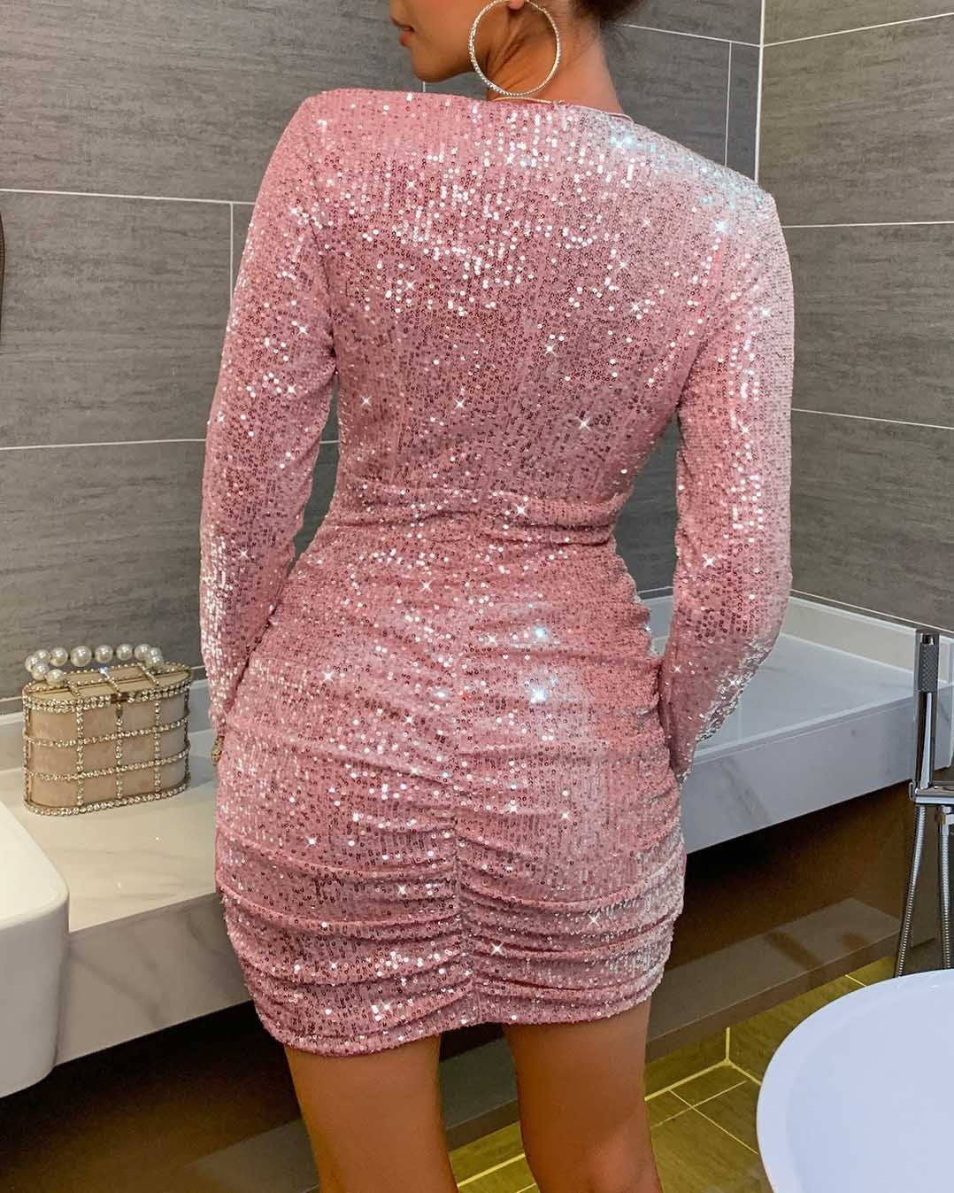 Maleney V Neck Insert Sequin Dress