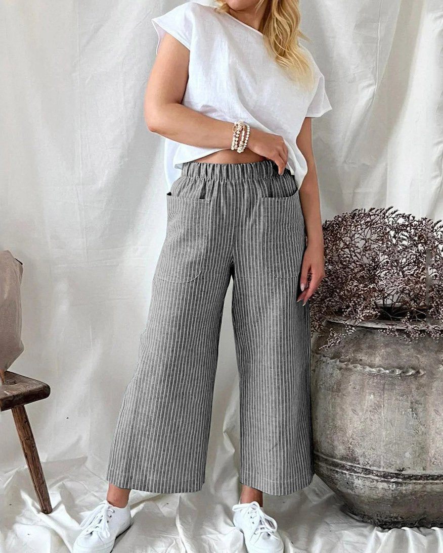 MALENEY STRIPE CASUAL STRAIGHT LEG PANTS