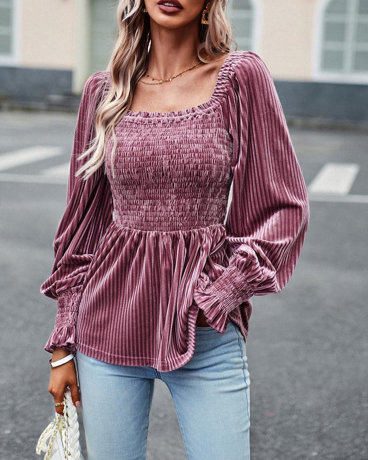 Maleney Pleuche Puff Sleeves Top